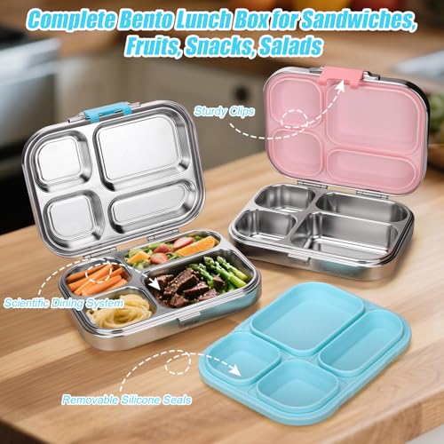 Stainless Steel Lunch Box with 4 Compartments, Leak-Proof Bento Container for School, Office, Travel N52462