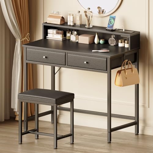 Vanity Desk without Mirror with Drawers and Charging Station K293
