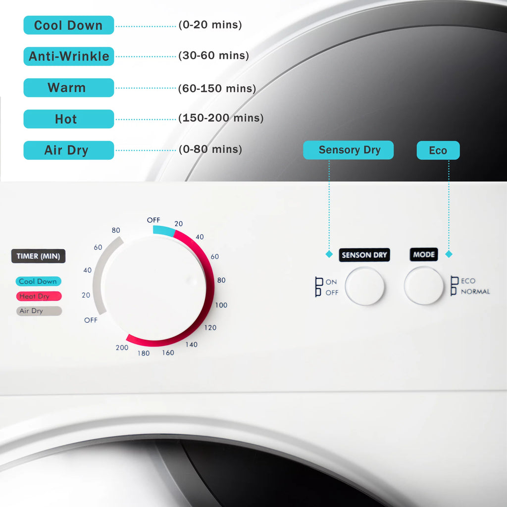 Compact Portable Laundry Dryer, 1020W, 1.41cu ft, Stainless Steel Tub, Wall Mount Kit, White O19644