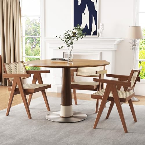 Round Wooden Dining Table for 4-6 People, Solid Wood Legs, Walnut Q976984