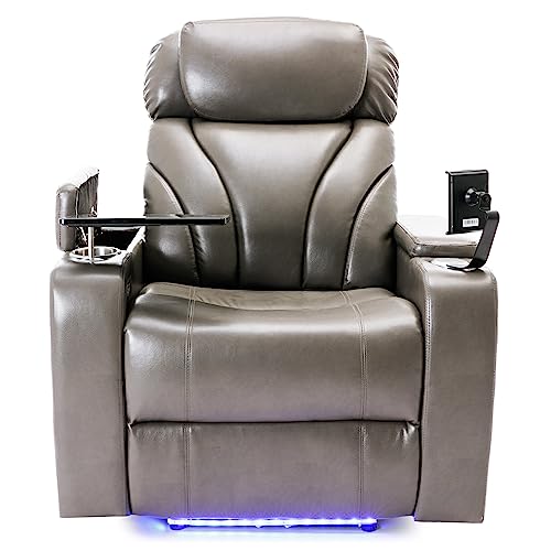 PU Leather Power Recliner Chair with Hidden Arm Storage, Swivel Tray, USB and LED for Living Room N162
