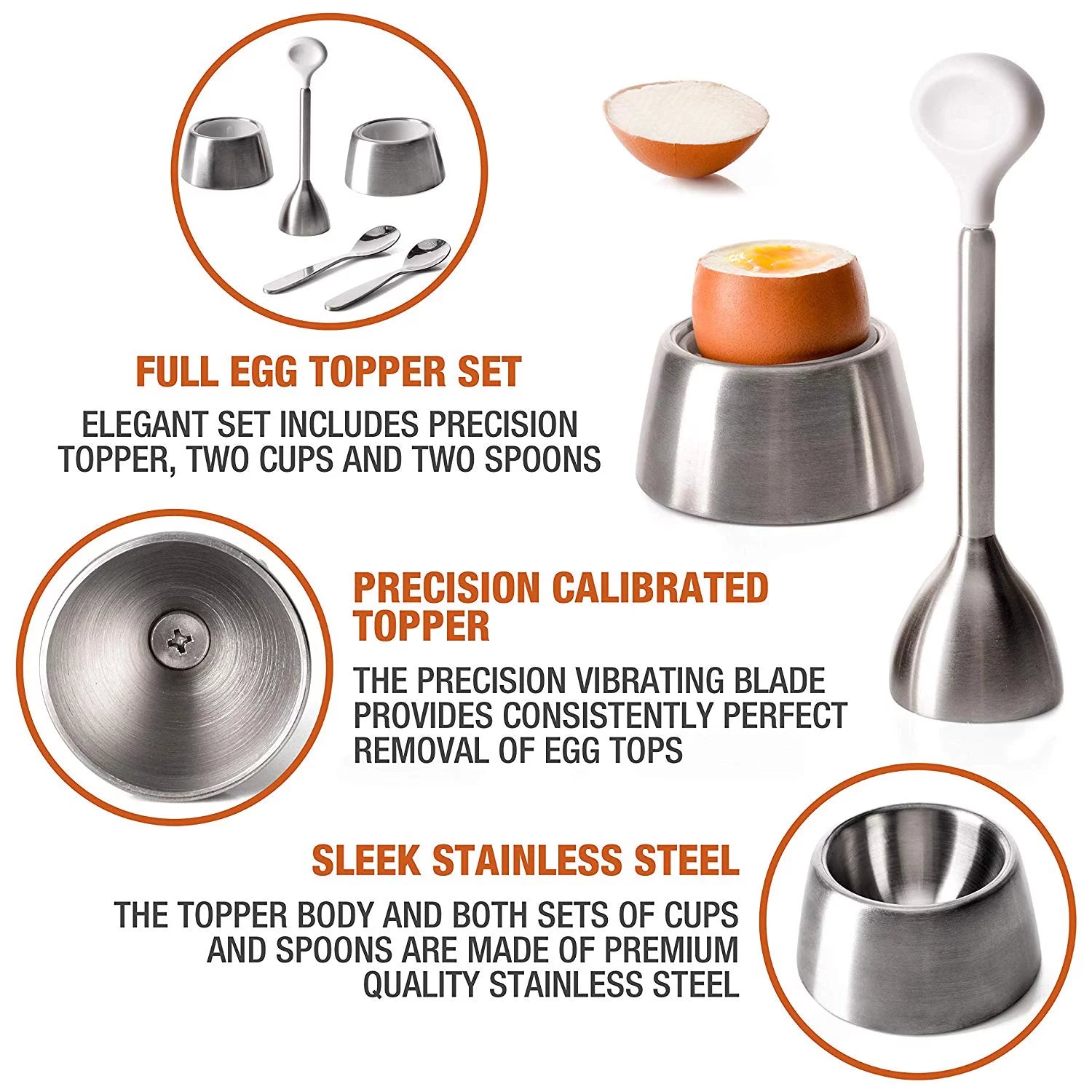 Egg Cracker Topper Set with Egg Cups, Cutter and Spoons J8726
