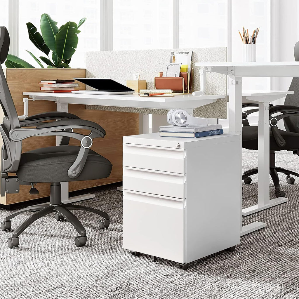 Locking 3-Drawer Filing Cabinet for Home Office, A4/Letter/Legal, Matte White P640874