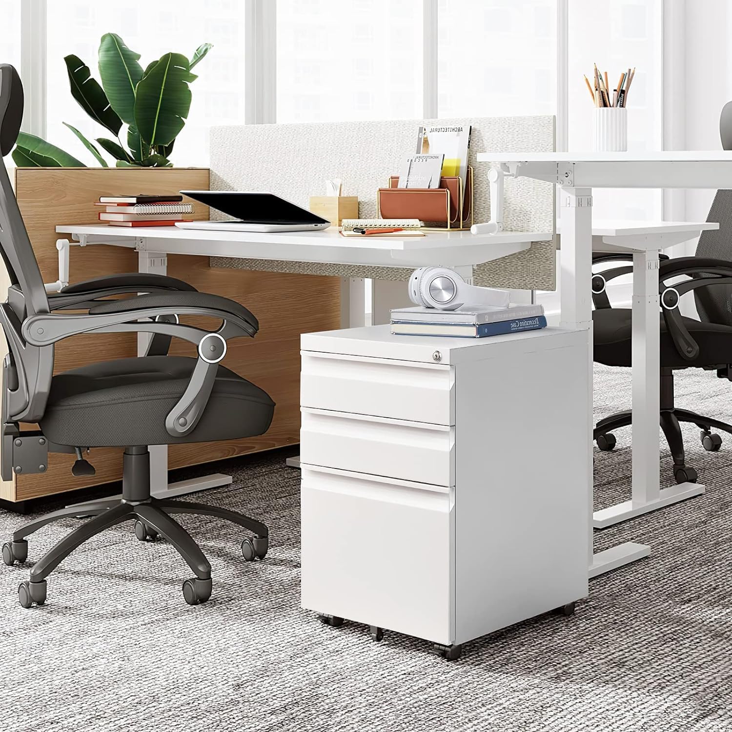 Locking 3-Drawer Filing Cabinet for Home Office, A4/Letter/Legal, Matte White P640874