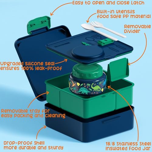 Bento Box for Kids Adults - Leakproof 3 Compartments Lunch Set with Thermos, Water Bottle, Lunch Bag & Cutlery C614861