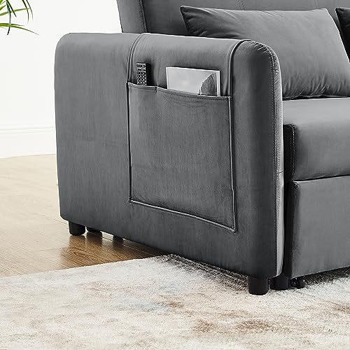 Convertible Sofa Bed with Pull-Out Bed, Velvet, Adjustable Backrest, Grey Q843
