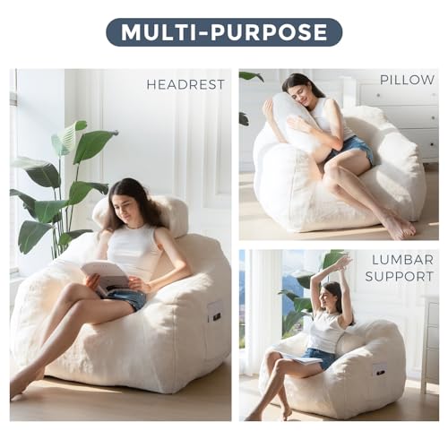 Giant Bean Bag Chair with Pillow, Boucle Sofa for Adults, Large Upholstered Couch B38113