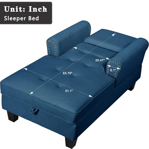63" Sleeper Chaise Lounge Indoor, 2-in-1 Corduroy Recliner Sofa Bed with Adjustable Backrest D97930