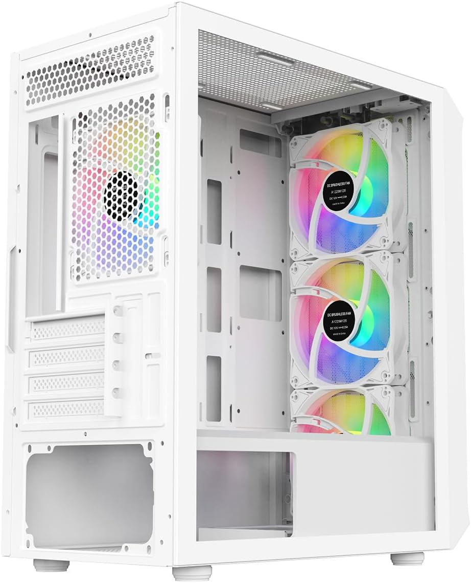 Airflow Micro-ATX PC Gaming Case with Mesh Front Panel and Tempered Glass Side Panel, White S493