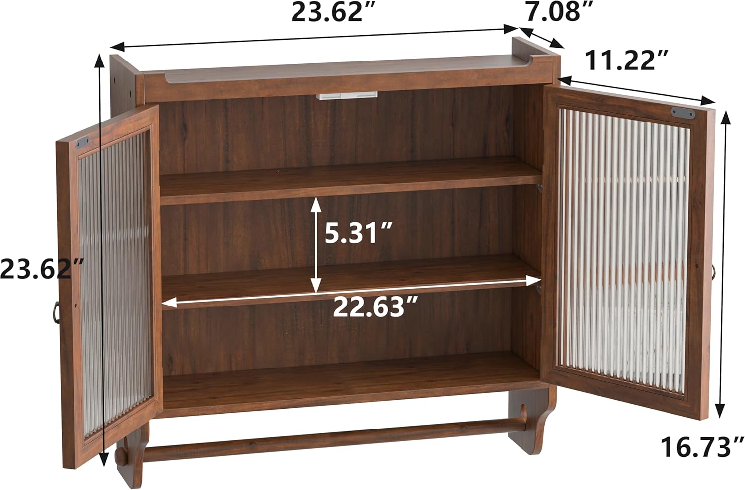 Wood Wall Cabinet with Glass Doors and Detachable Shelves B7751