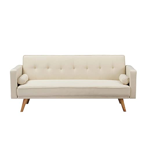 Convertible Futon Sofa Bed with 2 Throw Pillows, Beige M121