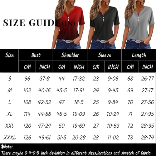 Women's Casual Print Button Down Henley V-Neck Short Sleeve Tunic P8447