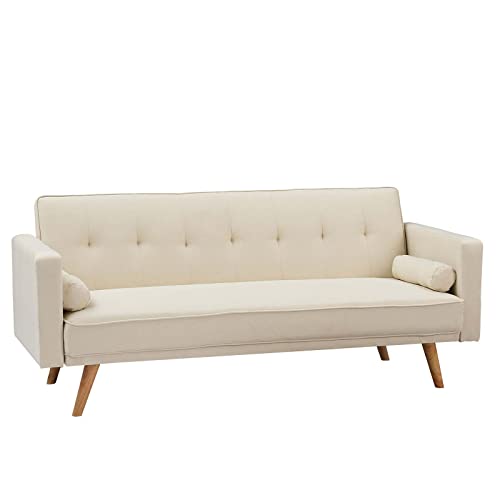 Convertible Futon Sofa Bed with 2 Throw Pillows, Beige M121
