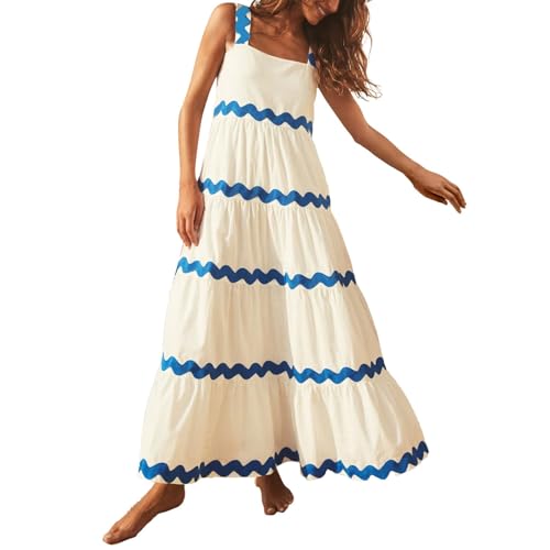 Women's 2024 Summer Sundresses Sleeveless Scoop Neck Tiered Flowy Beach Vacation Party Long Tank Maxi Dress Solid