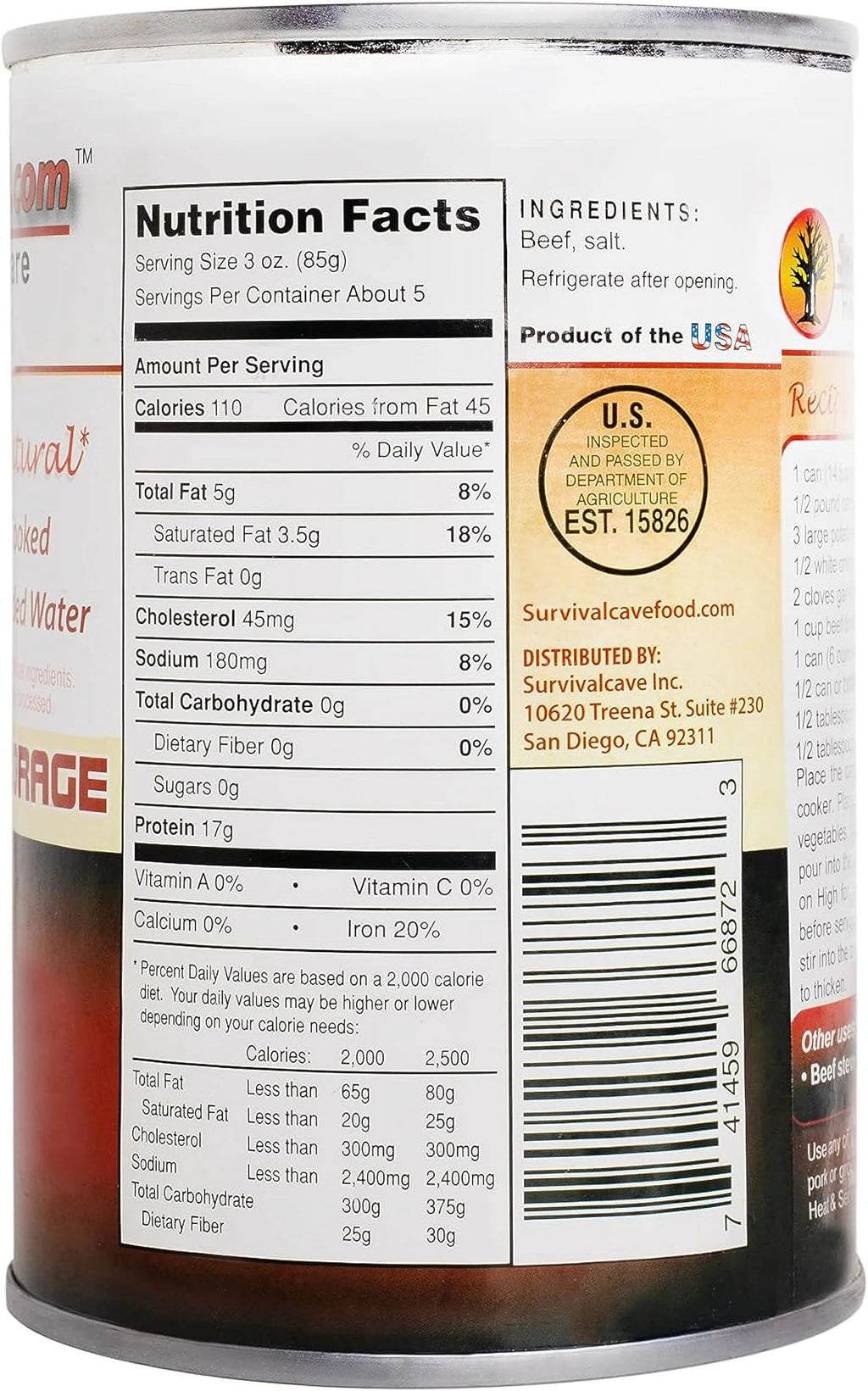 Canned Beef 12-14.5oz, Long Term Food Storage H72889