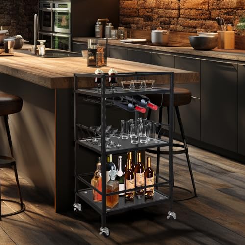 3 Tier Mirrored Bar Cart with Wine Racks and Glass Holders R39667
