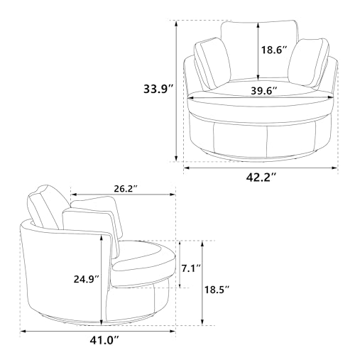 Swivel Accent Barrel Chair with 3 Pillows, 360 Degree Round Sofa for Living Room Bedroom Lounge X449954