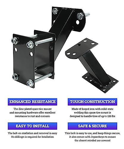 Spare Tire Mount Bracket for Trailer Tongue Boat Wheel, 120LBS Capacity, Side Mount Carrier S5905
