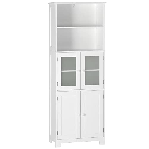 Tall Bathroom Storage Cabinet with 2 Open Compartments and 2 Door Cabinets, 64" Freestanding Linen Tower, White R339605