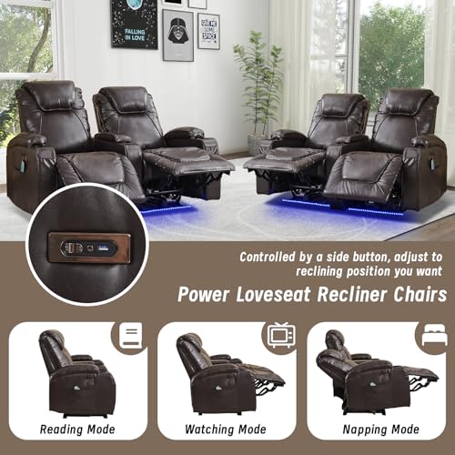 Electric Recliner Loveseat Sofa with Storage Armrest and Cup Holder P9552