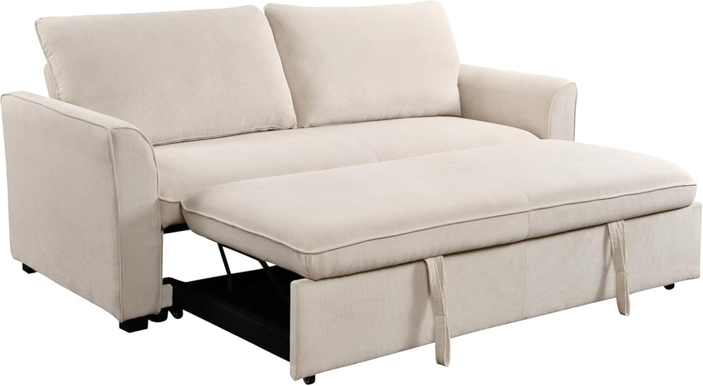 78 Inch 3 in 1 Convertible Sleeper Sofa Bed, Fabric Loveseat Futon with Pullout Bed, Beige J804965