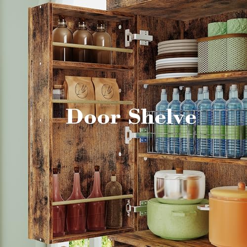 Kitchen Pantry Cabinet with Sliding Storage Rack and Hanging Shelves, 72" Tall Freestanding Cupboard E53271