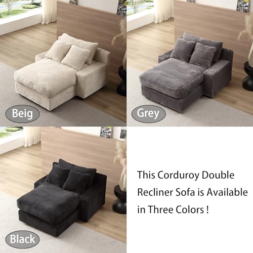 Oversized Double Chaise Sleeper Sofa with Corduroy Upholstery, Beige H846795