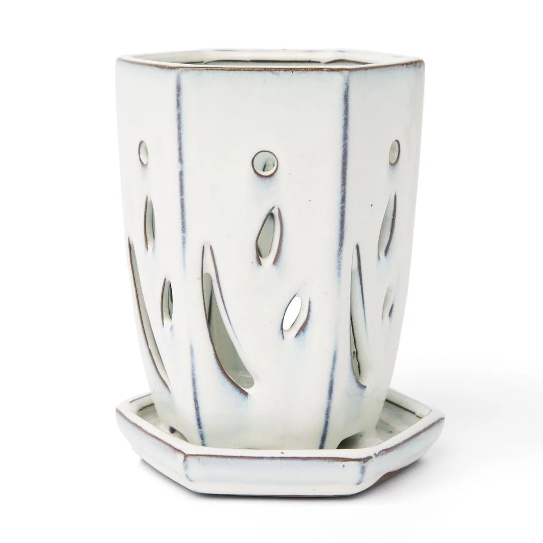 rePotme 4" x 6" Hexagon Ceramic Orchid Pot (White Diamond)