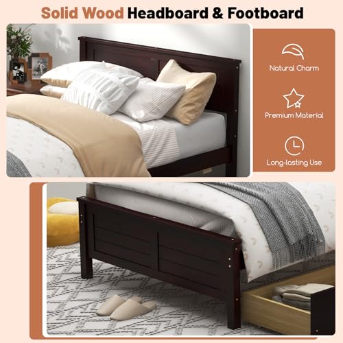 Twin Size Bed Frame with 2 Drawers and Solid Wood Headboard T9379