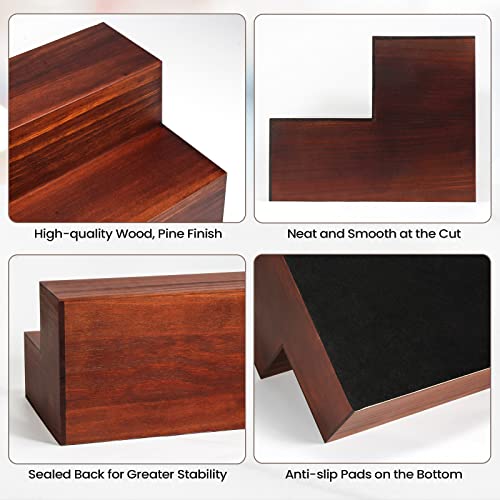 2 Pack 16 Inch 2 Tier Real Wood Liquor Bottle Display Shelf for Home Bar M580609