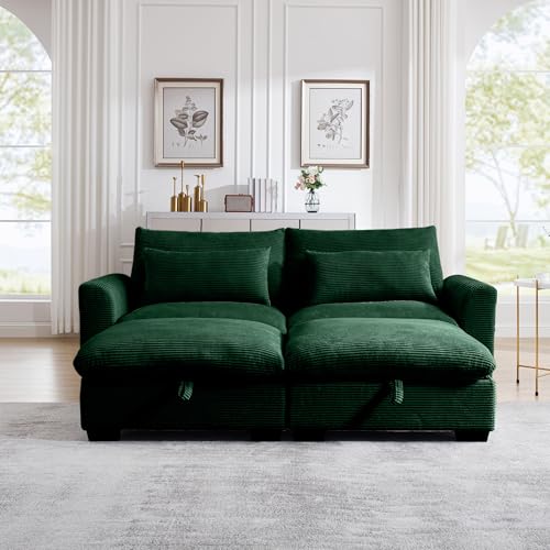 Corduroy Ottoman Footrest for Modular Sectional Sofa, Brown P1608
