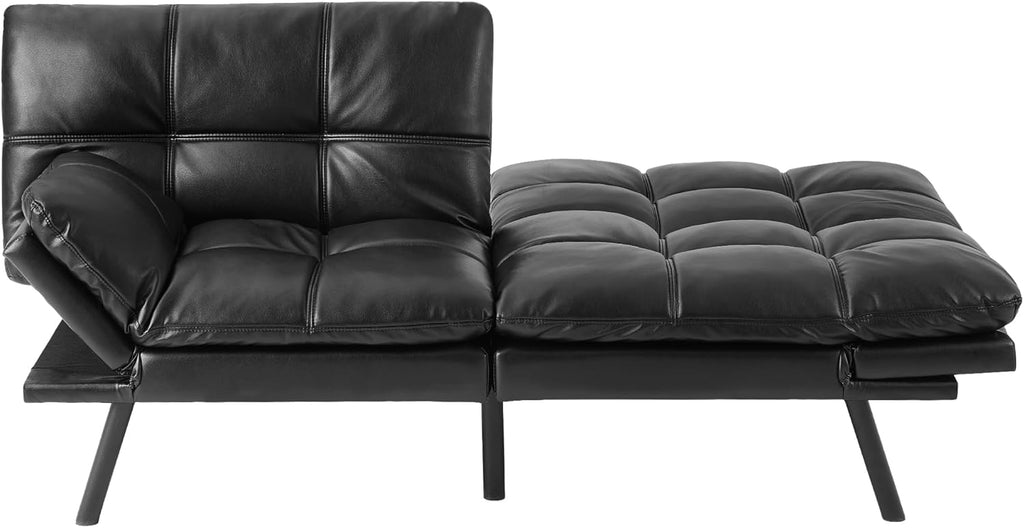 Leather Futon Sofa Bed for Living Room, Black E579