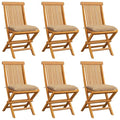 Patio Chairs with Beige Cushions 6 pcs Solid Teak Wood,Premium Teak Wood Folding Patio Chairs with Cushions Elegant and Comfortable Outdoor Seating Furniture