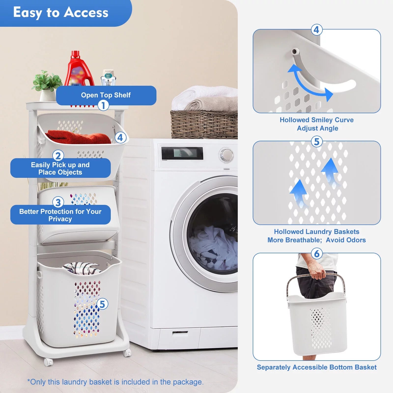 3-Tier Laundry Hamper Sorter with Rolling Cart Z172598