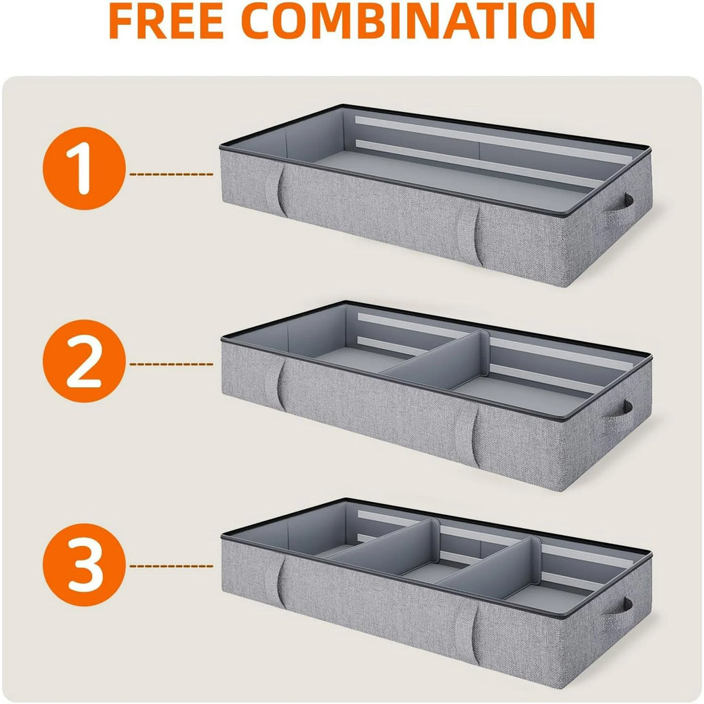Under Bed Storage Containers with Dividers, Low Profile, Grey Q699