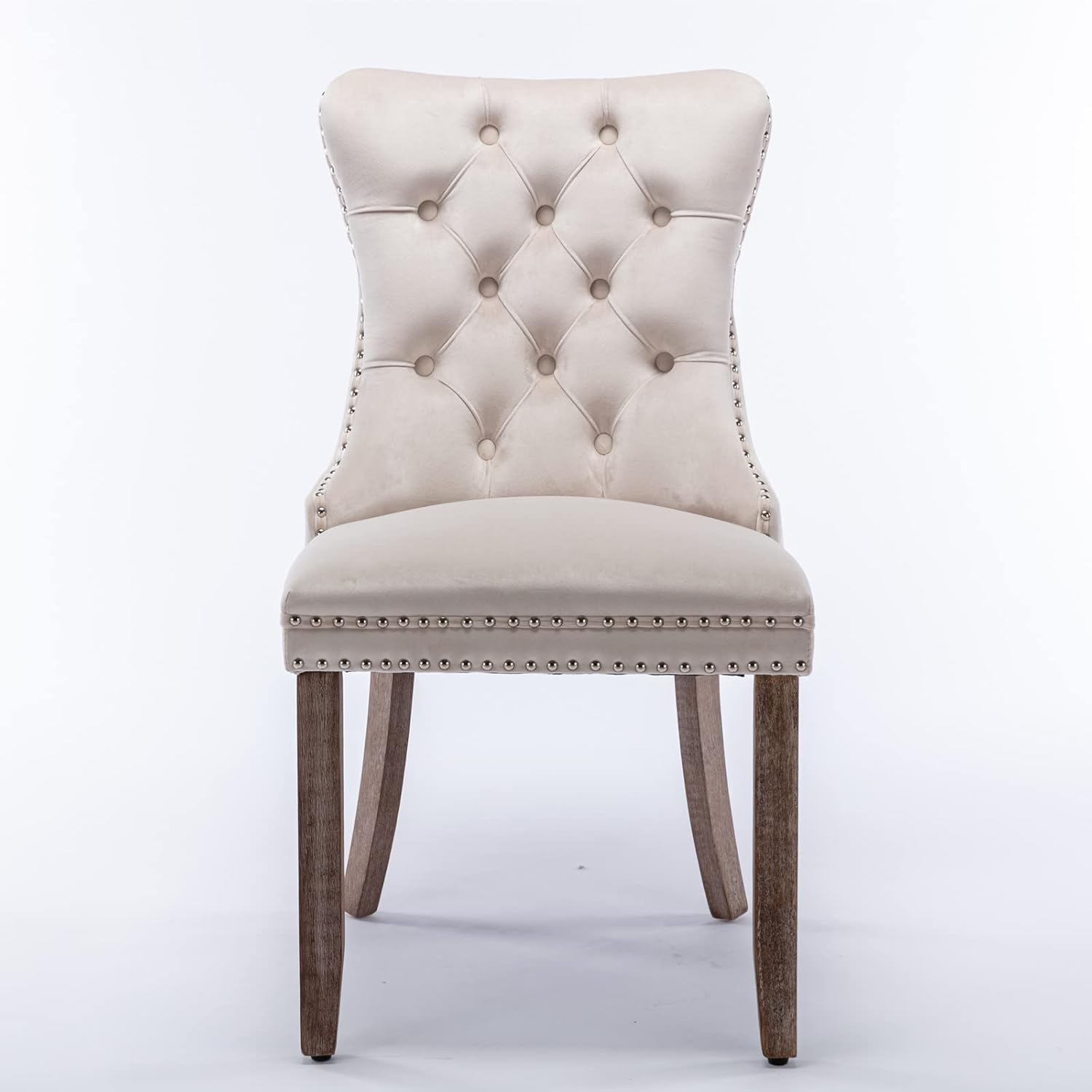 Tufted Velvet Upholstered Dining Chair with Wood Legs, 2-Piece Set, Beige X389