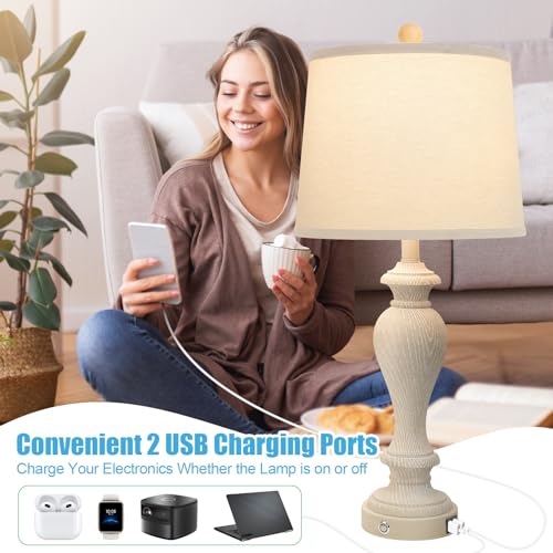 Set of 2 Touch Control Table Lamps, 27" Bedside Lamps with USB Ports, Dimmable K3955