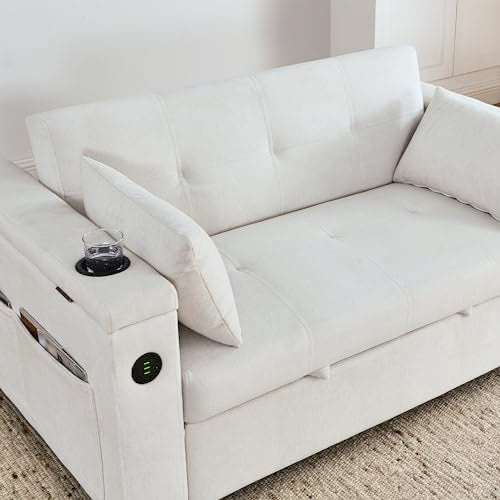 Convertible Sofa Bed 54" with USB Port, Pillow and Side Pockets X8896