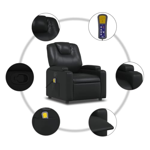 Massage Recliner Chair, Black Faux Leather, 6-Point Vibration D995