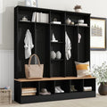 Wide Hall Tree with Shoe Storage Bench, Minimalist Entryway Bench with Coat Rack, Cube Storage and Shelves, Multifunctional Mudroom Bench with Storage and 8 Hooks for Entryway, Hallway (White)