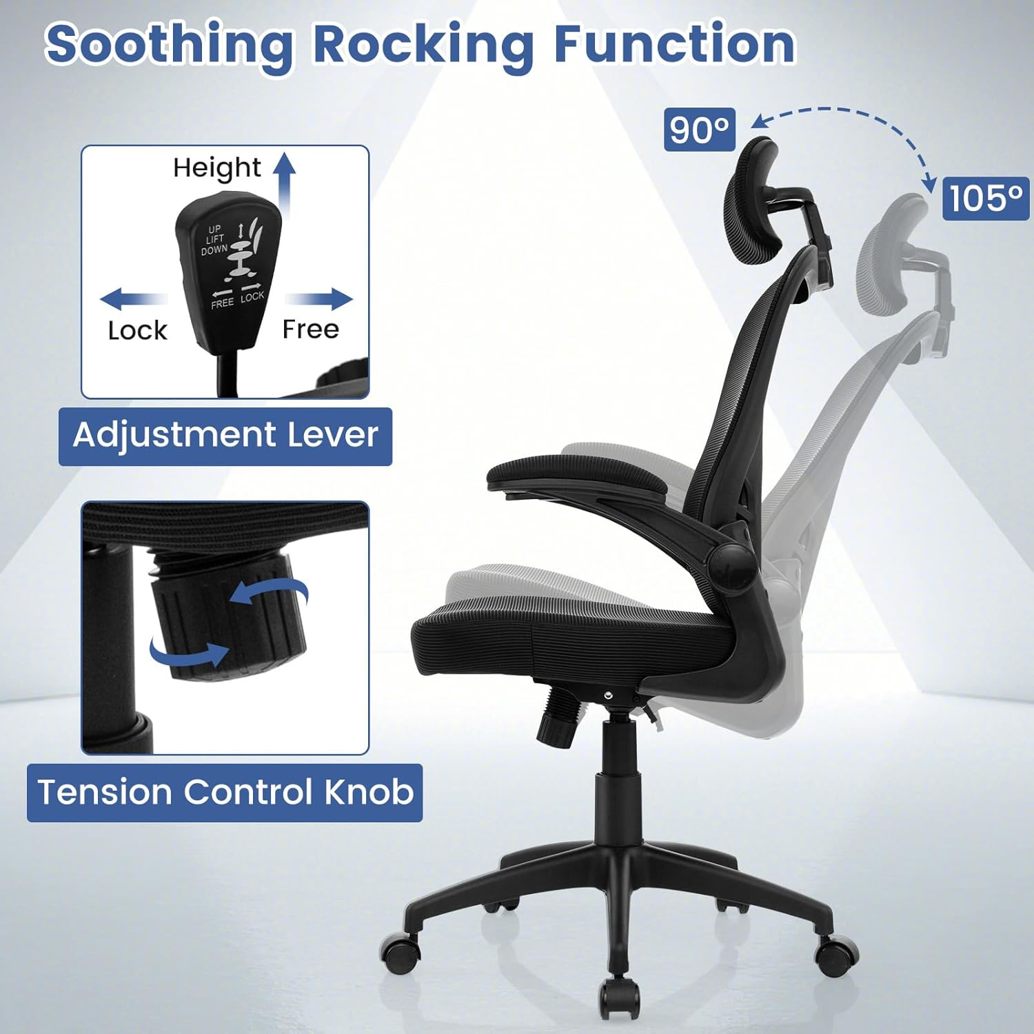 Ergonomic Mesh Office Chair with Adjustable Headrest and Lumbar Support X53350