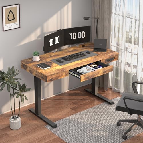 Height Adjustable Electric Standing Desk 48 x 24 Inches Sit Stand Desk Wood Workstation for Home Office J60263