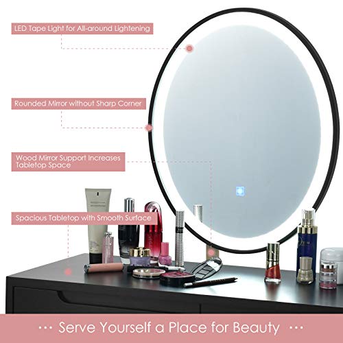 Vanity Set with Touch Screen Mirror, Cushioned Stool, 2 Sliding Drawers Z1837
