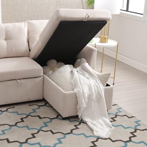 L Shaped Convertible Sleeper Sectional Sofa with Storage Chaise Q9943