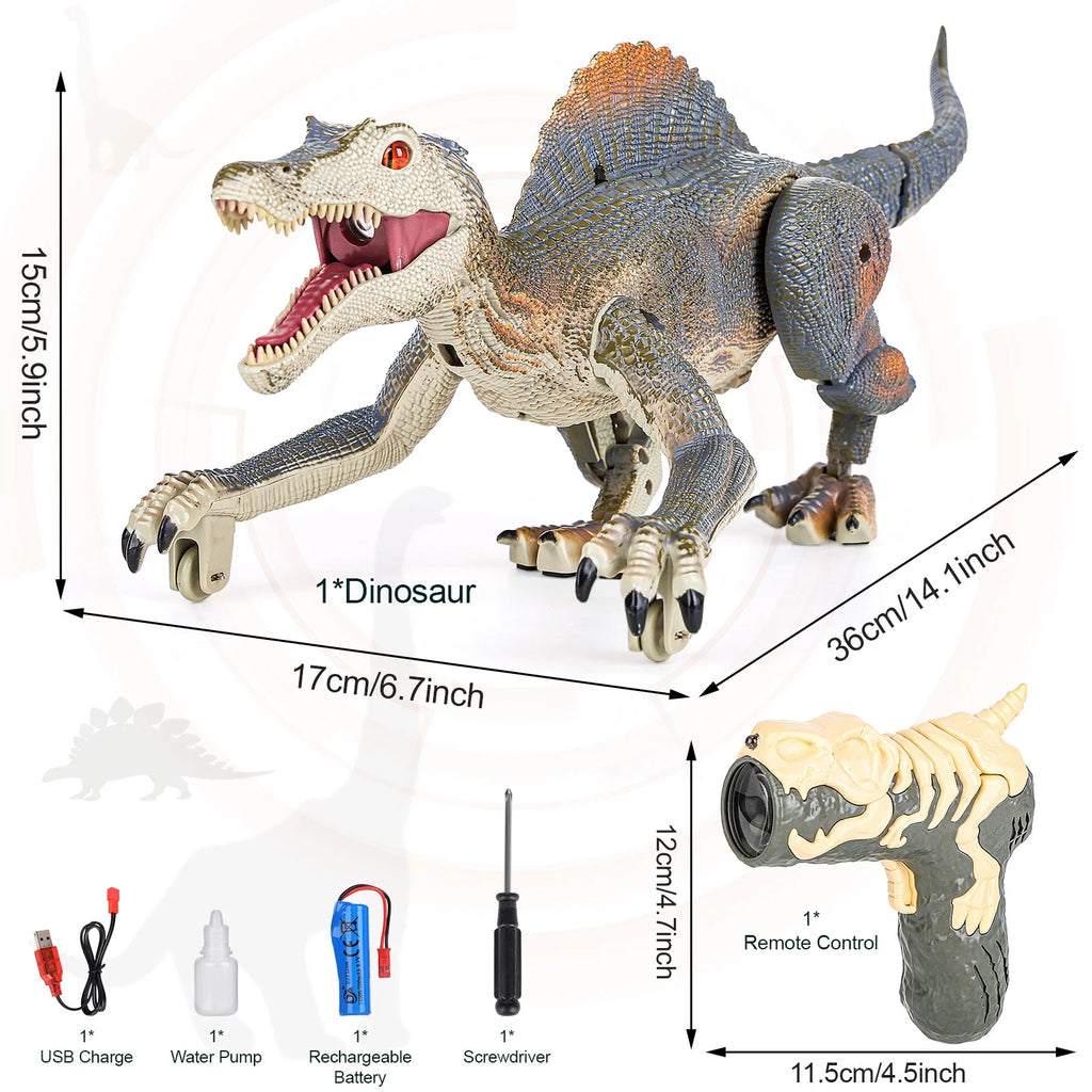 Remote Control Dinosaur Toys, Electronic Walking Robotic Dinosaur with Light Chasing and Spraying, RC Dinosaur for Kids Ages 3-12 D53495