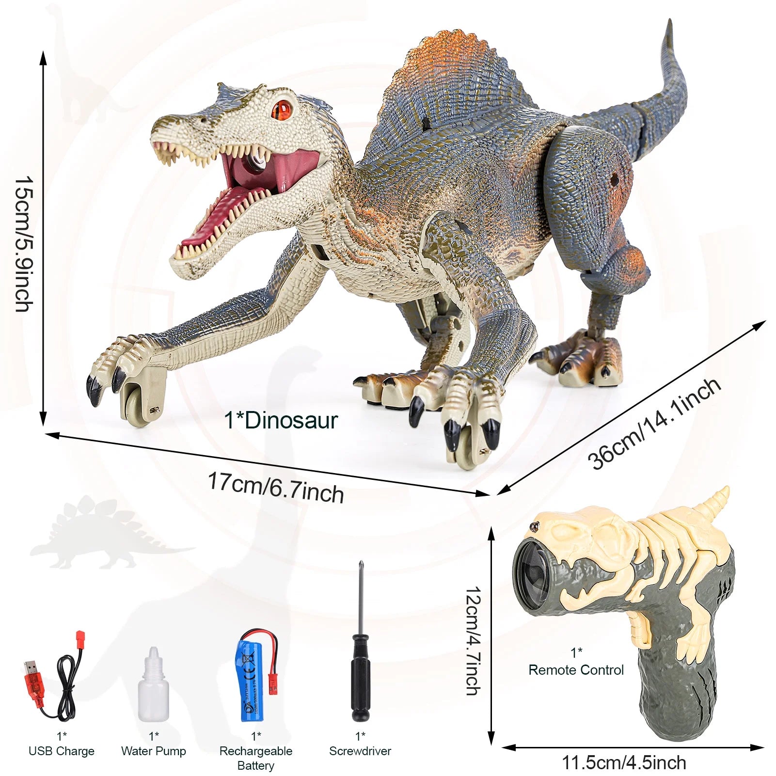 Remote Control Dinosaur Toys, Electronic Walking Robotic Dinosaur with Light Chasing and Spraying, RC Dinosaur for Kids Ages 3-12 D53495