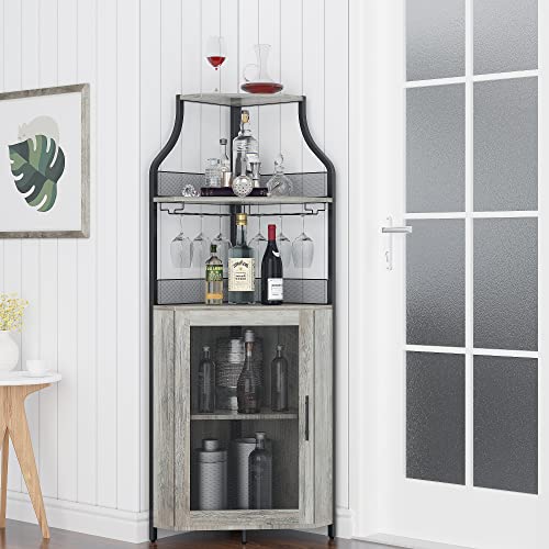 Corner Bar Cabinet with Wine Rack and Glass Holder W2680