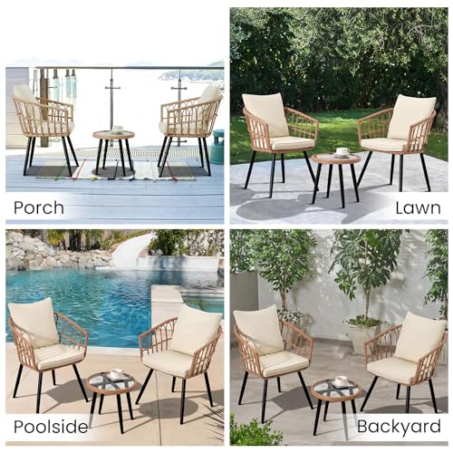 Patio Bistro Set, Outdoor Wicker Table and 2 Chairs with Cushions Y870346