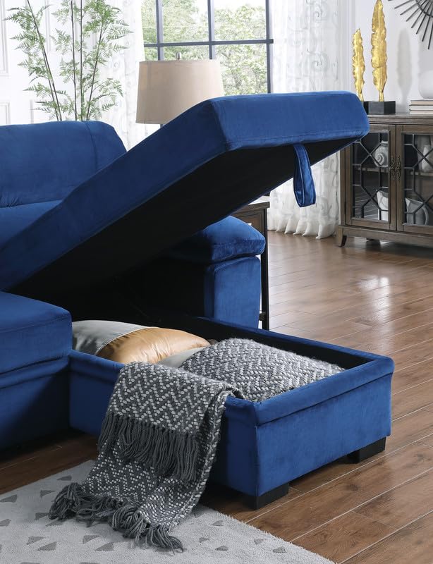 L Shaped Sleeper Sectional Sofa with Storage Chaise, Black Grey U629421