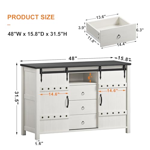 Farmhouse Dresser for Bedroom with 3 Drawers and Barn Doors N58927